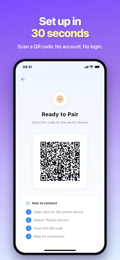Set up in 30 seconds by scanning a QR code