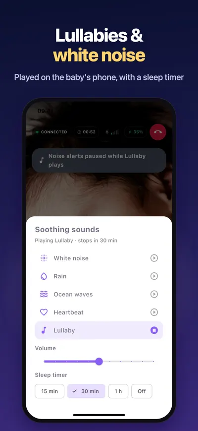 Lullabies and white noise with a sleep timer